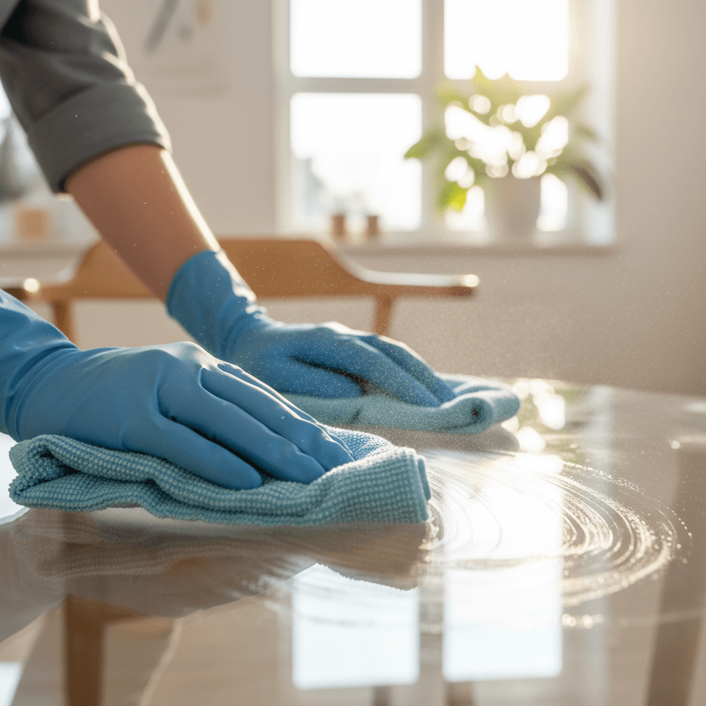 Professional cleaner consulting with a homeowner at the door