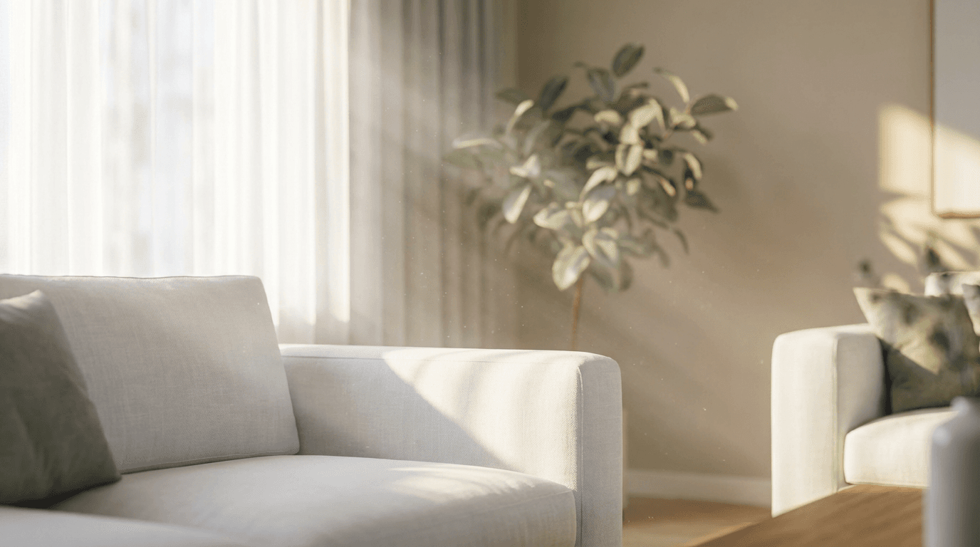 Bright, clean living room with neutral tones and natural light